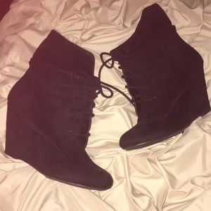 Never worn black suede lace up booties